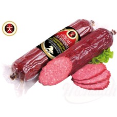 Saucisson de cheval de type salami cuit, séché et fumé, avec des protéines de bœuf. Конская колбаса, как салями, сушеная и копченая