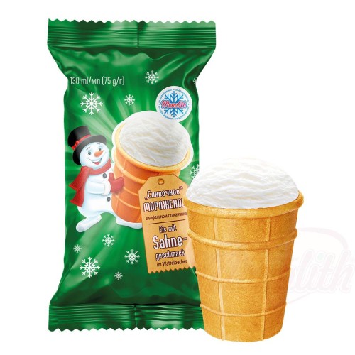Glace à la crème dans un gobelet gaufré Slivotchnoe Сливочное мороженое в вафельном стаканчике