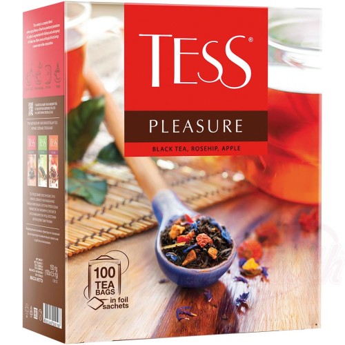 Thé noir "Tess Pleasure", aromatisé - fruits tropicaux, en sachets de thé Чай черный байховый с ароматом тропических фруктов и растительными компонентами Тесс Плэжа в пакетиках для разовой заварки.