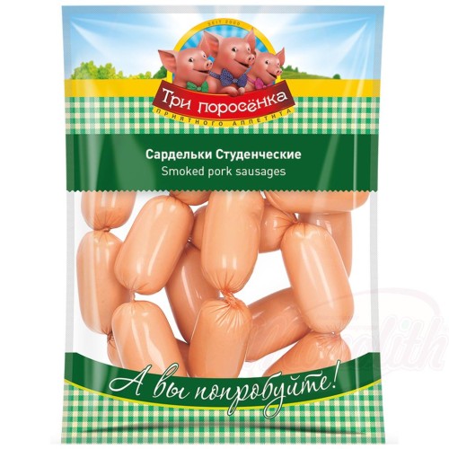 Saucisses "Sardelki studentscheskie" de type particulier avec eau potable, fumées Сардельки "Студенческие"
