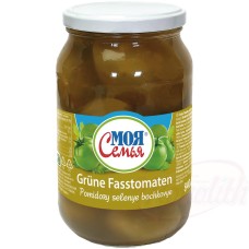 "MOJA SEMJA" Tomates vertes, fermentées dans de lacide lactique. "MOJA SEMJA" Помидоры бочковые зелёные