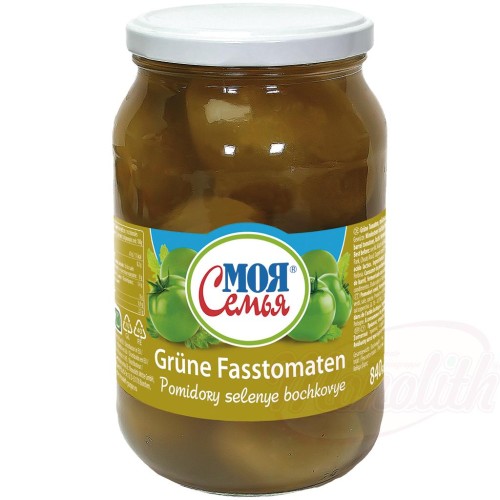 "MOJA SEMJA" Tomates vertes, fermentées dans de lacide lactique. "MOJA SEMJA" Помидоры бочковые зелёные