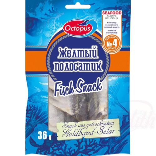 Snack de sélénium à bande dorée, séché et salé Снэк из желтого полосатика, сушеный и соленый