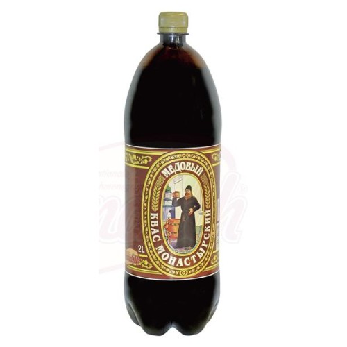 Boisson rafraîchissante au goût de malt et de miel "Kvas Monastyrsky Medovyi" gazéifiée Квас Монастырский Медовый 2L